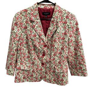 Talbots Womens Floral Print Blazer Size 14 Cotton Blend Cottagecore
